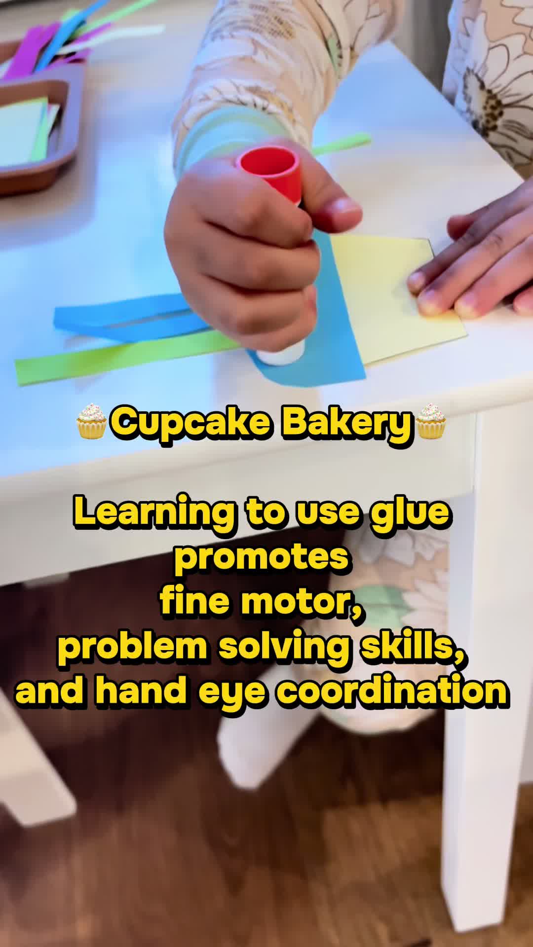 Cupcake Bakery 🧁 it may seem silly but learning to use a glue stick and glue bottle is an important skill for toddlers!