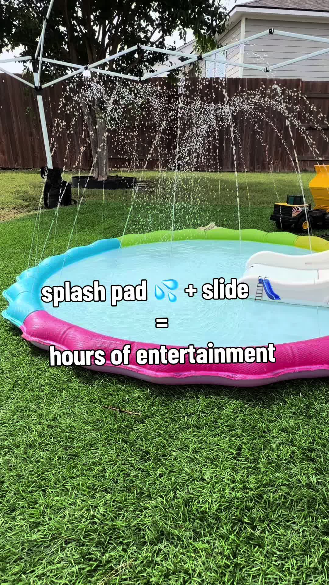 Turn your backyard into a mini water park this summer ☀️💦 This splash pad is officially the BEST summer purchase for kids 😭 Between the sprinkler spray, shallow pool area, and little slide setup… my kid stayed entertained for HOURS. Parents are loving this because it keeps kids cool outside without the hassle of a full pool 👏 Easy setup, fun water spray all around, and perfect for toddlers, little kids, summer parties, playdates, or everyday backyard fun. The colorful design, soft inflatable edges, and sprinkler feature make it feel like a mini splash park right at home 🌈💧 Plus it’s an instant way to burn energy and get kids off screens this summer 😂 Perfect for hot weather, sensory play, toddler activities, outdoor play, and summer boredom busters. If you’re building the ultimate backyard setup for your kids… this is a MUST 🛒✨
