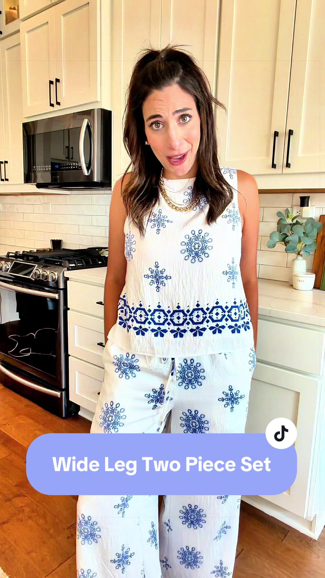 Blue and white  printed two piece set for women 💙 Lightweight summer outfit featuring a sleeveless tank top and wide leg pants. Perfect vacation outfit, resort wear, beach outfit, casual chic look, travel outfit, brunch outfit, and everyday summer style. * two piece set women * matching set women * summer two piece set * vacation outfit women * resort wear women * blue matching set * sleeveless top and pants set * wide leg pants set * casual summer outfit * beach vacation outfit * travel outfit women * comfy lounge set * boutique fashion * spring summer fashion * effortless style * trendy women’s clothing * lightweight summer set * boho chic outfit * coastal grandmother style * PrettyGarden two piece set