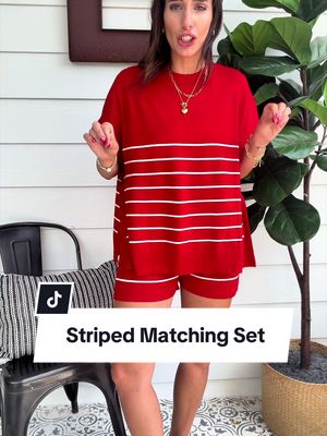 striped lounge set 💕✨ The ultimate cozy chic matching set! Two-piece knit set, striped short set, oversized lounge set, casual summer outfit, vacation outfit, travel outfit, comfy matching set, resort wear, relaxed fit outfit, lightweight knit set, everyday loungewear, airport outfit, trendy boutique fashion, effortless style, spring fashion, summer fashion, women’s matching set, comfortable and cute outfit. This striped matching set is the definition of comfy meets cute! 💕✨ Perfect for lounging, running errands, vacation days, travel, beach trips, or casual weekends. The oversized top and matching shorts make it an effortless outfit you’ll reach for again and again!