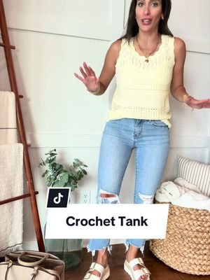 PrettyGarden crochet tank top 💛✨ The perfect spring and summer staple! Crochet knit tank, sleeveless sweater top, boho tank top, lightweight summer top, scalloped trim top, eyelet knit top, vacation outfit, beach vacation style, resort wear, casual chic fashion, boutique clothing, feminine summer fashion, layering piece, everyday outfit, coastal style, effortless summer look. This PrettyGarden crochet tank is such a cute summer find! 💛✨ The delicate crochet knit, scalloped edges, and lightweight feel make it perfect for vacations, beach trips, brunch dates, concerts, and everyday summer outfits. Easy to dress up or down all season long!