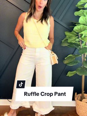 White ruffle hem pants 🤍✨ The perfect statement pant for spring and summer! Wide leg pants, ruffle hem trousers, white flowy pants, resort wear, vacation outfit, beach vacation style, coastal grandmother fashion, boho chic outfit, boutique fashion, casual elegant style, high waisted pants, lightweight summer pants, brunch outfit, vacation wardrobe essentials, feminine fashion, trendy women’s clothing. These white ruffle hem pants are absolutely stunning! 🤍✨ The flowy wide-leg fit, feminine ruffle detail, and lightweight fabric make them perfect for vacations, brunch dates, beach trips, spring events, and summer outfits. Such a unique piece that instantly elevates any look!