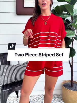 striped lounge set 💕✨ The ultimate cozy chic matching set! Two-piece knit set, striped short set, oversized lounge set, casual summer outfit, vacation outfit, travel outfit, comfy matching set, resort wear, relaxed fit outfit, lightweight knit set, everyday loungewear, airport outfit, trendy boutique fashion, effortless style, spring fashion, summer fashion, women’s matching set, comfortable and cute outfit. This striped matching set is the definition of comfy meets cute! 💕✨ Perfect for lounging, running errands, vacation days, travel, beach trips, or casual weekends. The oversized top and matching shorts make it an effortless outfit you’ll reach for again and again!