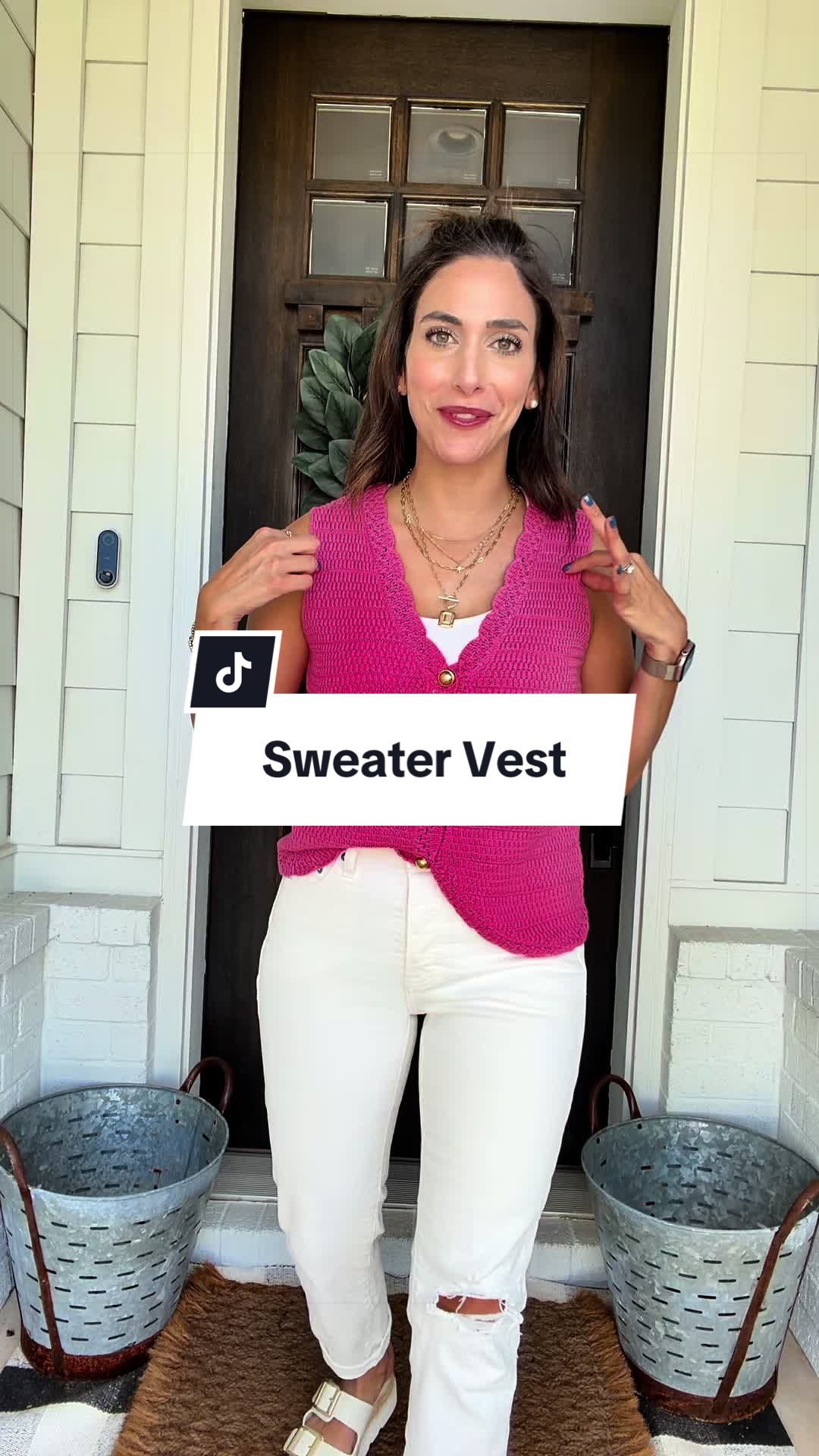 ✨ This crochet sweater vest is the boutique-inspired top your summer wardrobe has been missing! This sleeveless knit tank combines classic charm with effortless style. The flattering V-neckline, textured crochet knit, scalloped trim, and statement button-front details give it an elevated, feminine look that feels straight out of a high-end boutique. Lightweight and breathable, it’s perfect for warm weather and can be worn on its own or layered over a fitted tee or bralette for different looks. Pair it with high-waisted denim, linen pants, shorts, or a flowy skirt for brunch, vacations, date nights, church, work, or everyday outfits. Reviewers love how soft it feels, how flattering the fit is, and how easily it transitions from casual to dressy. This is one of those timeless pieces you’ll wear year after year. crochet sweater vest, knit sweater vest, button-front sweater vest, sleeveless knit top, V-neck sweater vest, crochet tank top, lightweight summer sweater, women’s knit tank, boutique fashion, coastal grandmother style, coastal granddaughter outfit, old money aesthetic, quiet luxury outfit, feminine summer top, casual chic outfit, vacation outfit, brunch outfit, teacher outfit, mom style, linen pants outfit, denim outfit, capsule wardrobe, elevated basics, effortless style, summer wardrobe essentials, TikTok made me buy it, viral fashion finds, women’s casual fashion, spring and summer fashion, cute crochet top.
