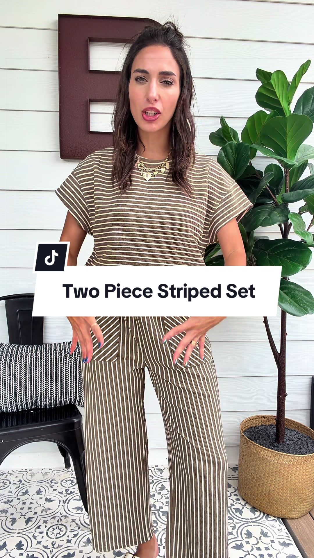 Striped two piece pants set with cropped pants!