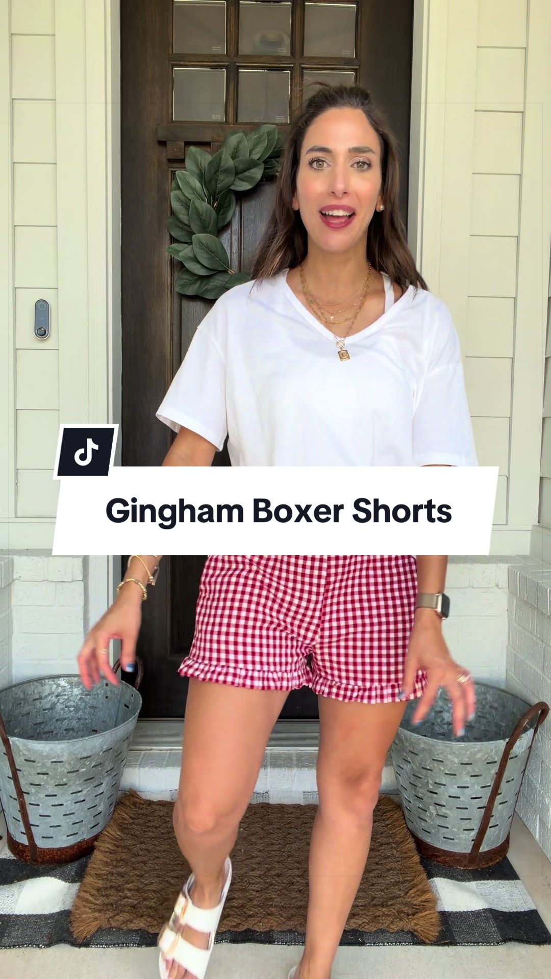 Gingham boxer shorts with ruffle detail and pockets!