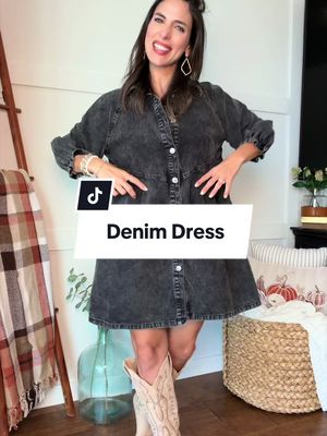 Denim Puff Sleeve Mini Dress – Short-Length Collared Button Down with Ruffle Hem & Matte Silver Buttons