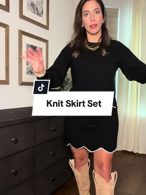 Knit skirt set, scalloped detail