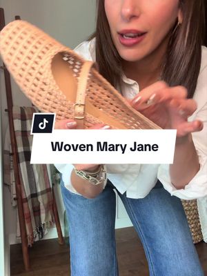 Woven Mary Jane Ballet Flats, Round Toe Buckle Strap, Memory Foam Insole, Lightweight and Non-Slip