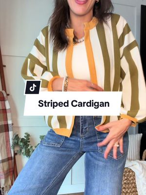 Striped open front cardigan with balloon sleeves      @Ommig